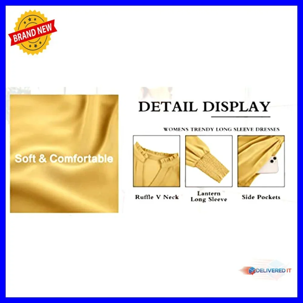 Long Sleeve Tunic Dress V Neck Loose Ruffle Tiered Casual Fall Chic - Picture 4 of 7